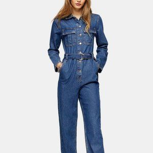 Topshop petite denim jumpsuit/boilersuit